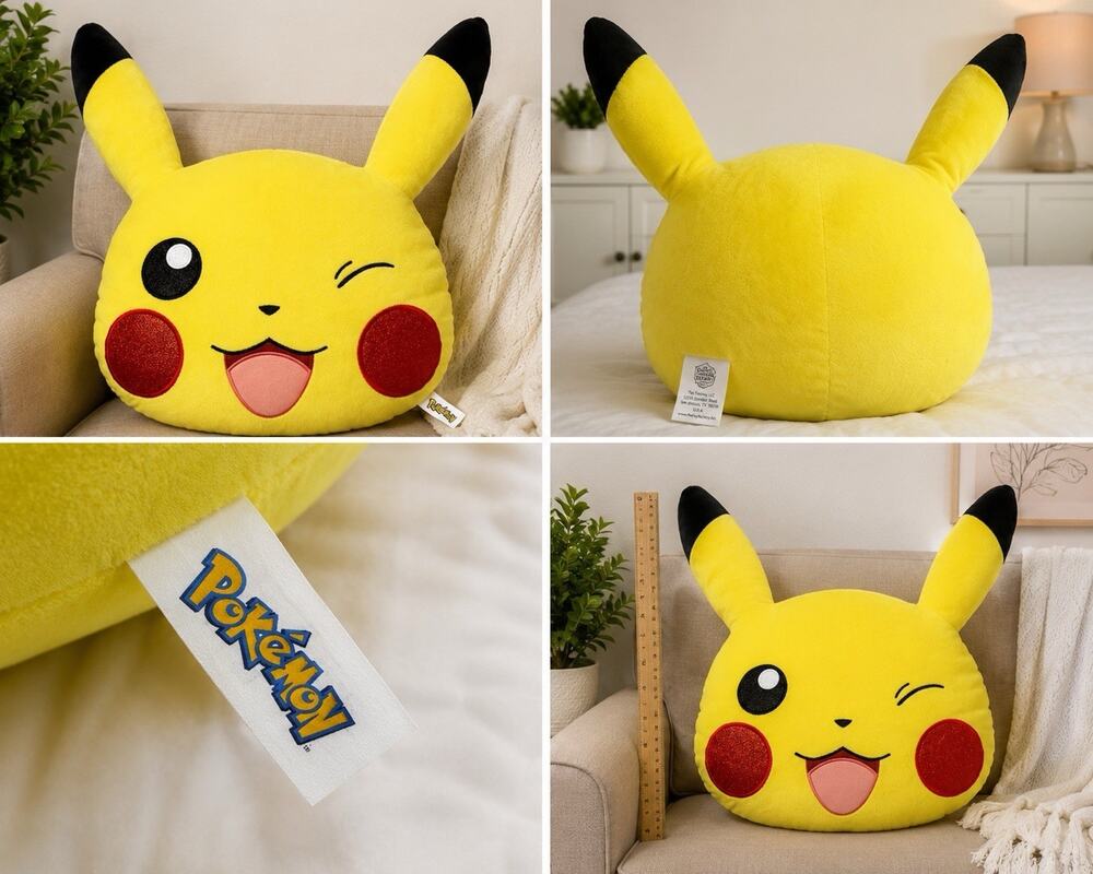 Pokemon Pikachu Winking Face Plush Pillow 20” Toy Factory Yellow Stuffed Toy